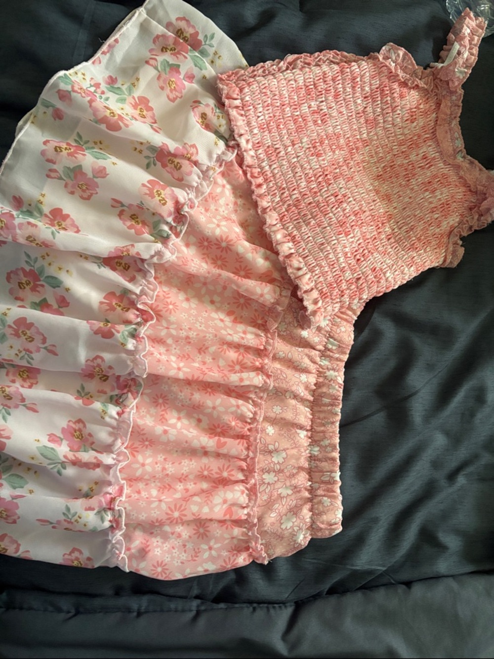 Pink Floral Smocked Two-Piece Outfit